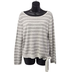 Jones New York Womens Gray Stripe Lightweight Scoop Neck Tie Side Sweater Sz M